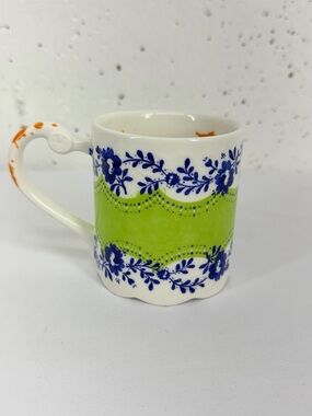 Anthropologie Comedy of Manners Blue Green Scalloped Paint Splatter Coffee Mug